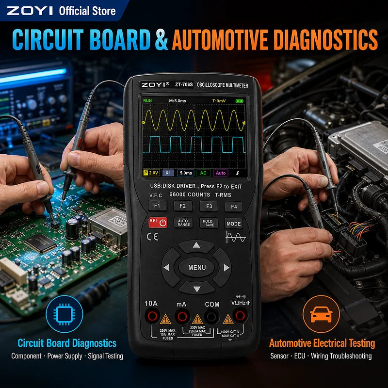 ZOYI Dual Channel 50MHz Handheld Oscilloscope Multimeter