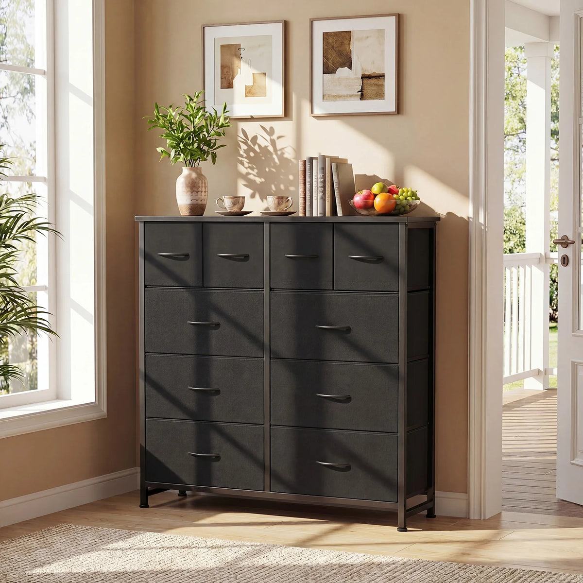 JHK Modern Fabric Drawer Storage Cabinet With Steel Frame