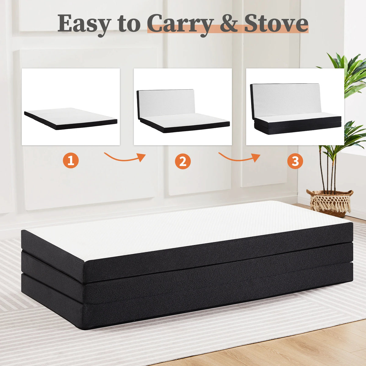 JHK Tri-Fold Memory Foam Mattress With Washable Cover For Travel