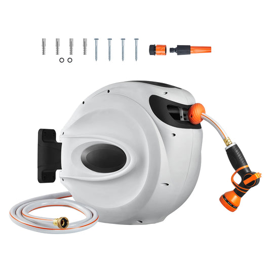 SucceBuy Automatic Rewind Garden Hose Reel With Spray Nozzle