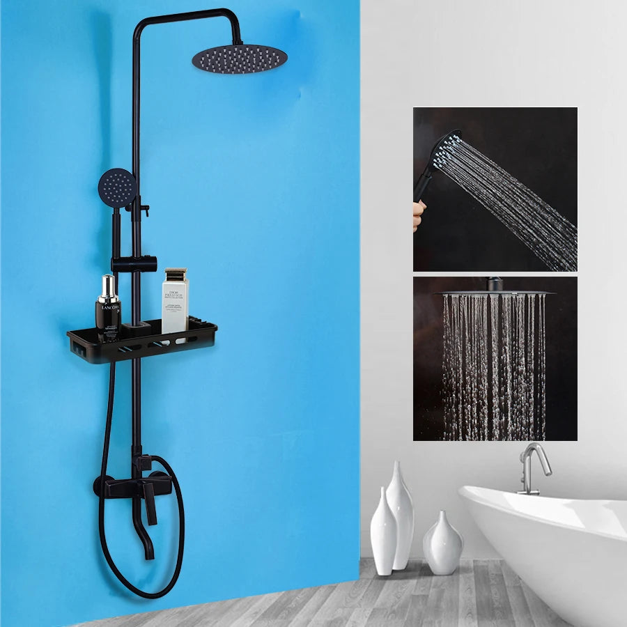 Sinlaku Wall Mount Shower Mixer With Rainfall Head And Shelf