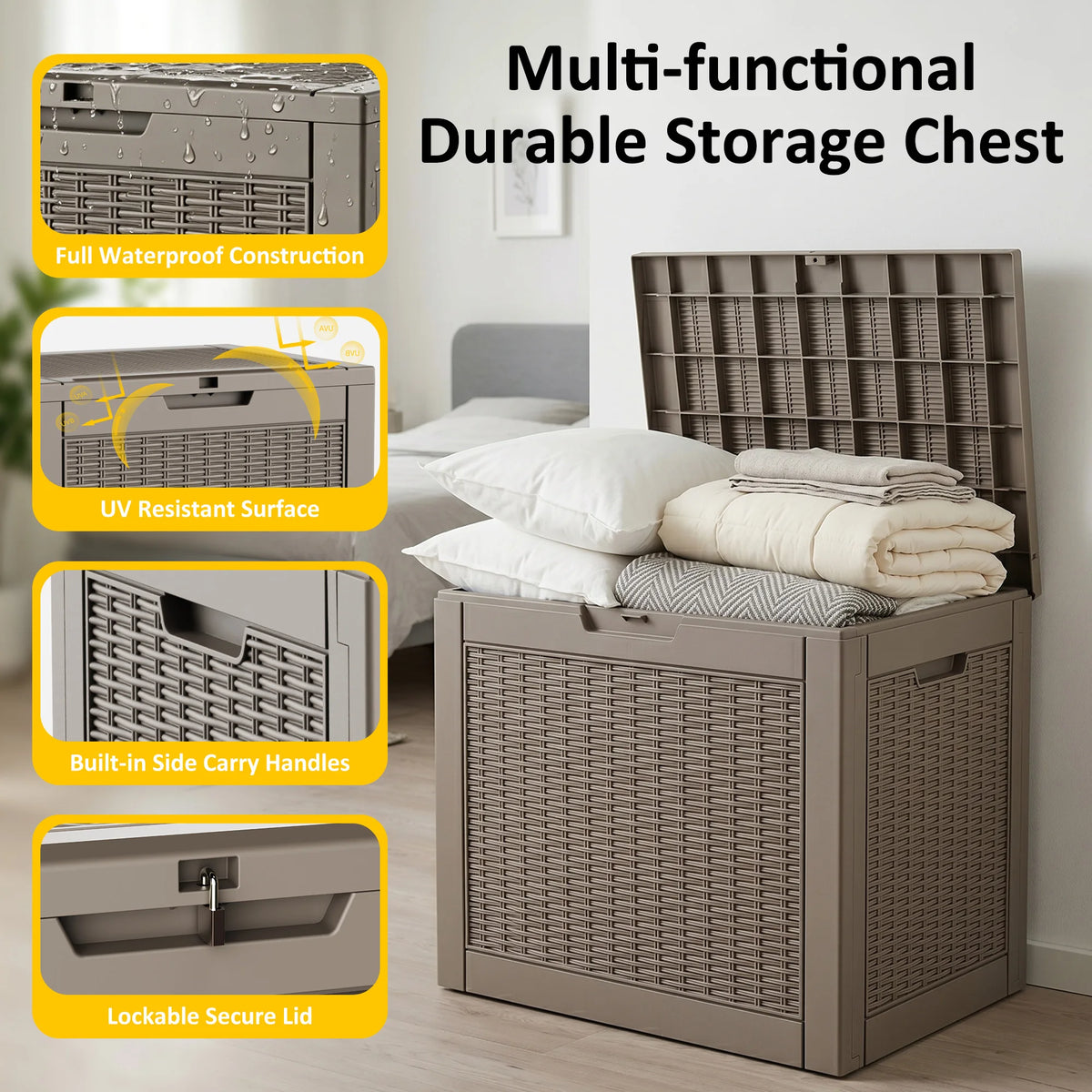 Weatherproof Lockable Rattan Textured Resin Outdoor Deck Box