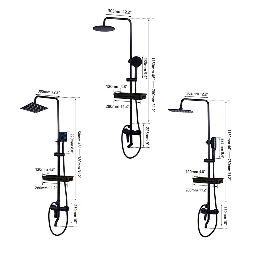 Sinlaku Wall Mount Shower Mixer With Rainfall Head And Shelf