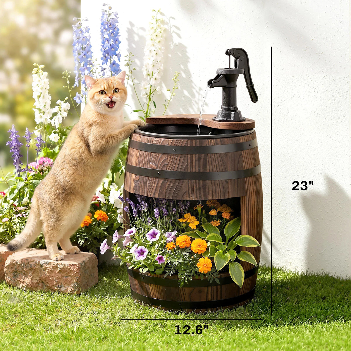Outsunny Wooden Water Pump Fountain for Garden Patio Decor
