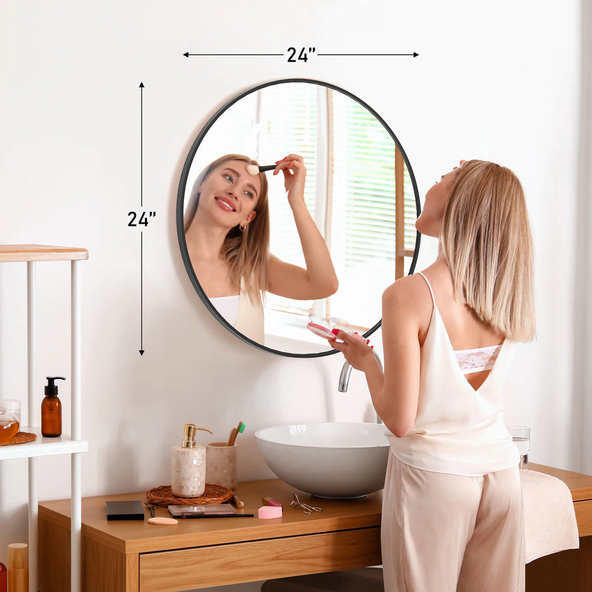 JHK Modern Round Framed Vanity Mirror For Bedroom Living Room