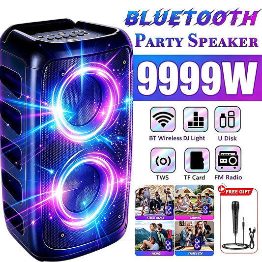 Xmebxpk Bluetooth Karaoke Party Speaker With Microphone And LED Lights
