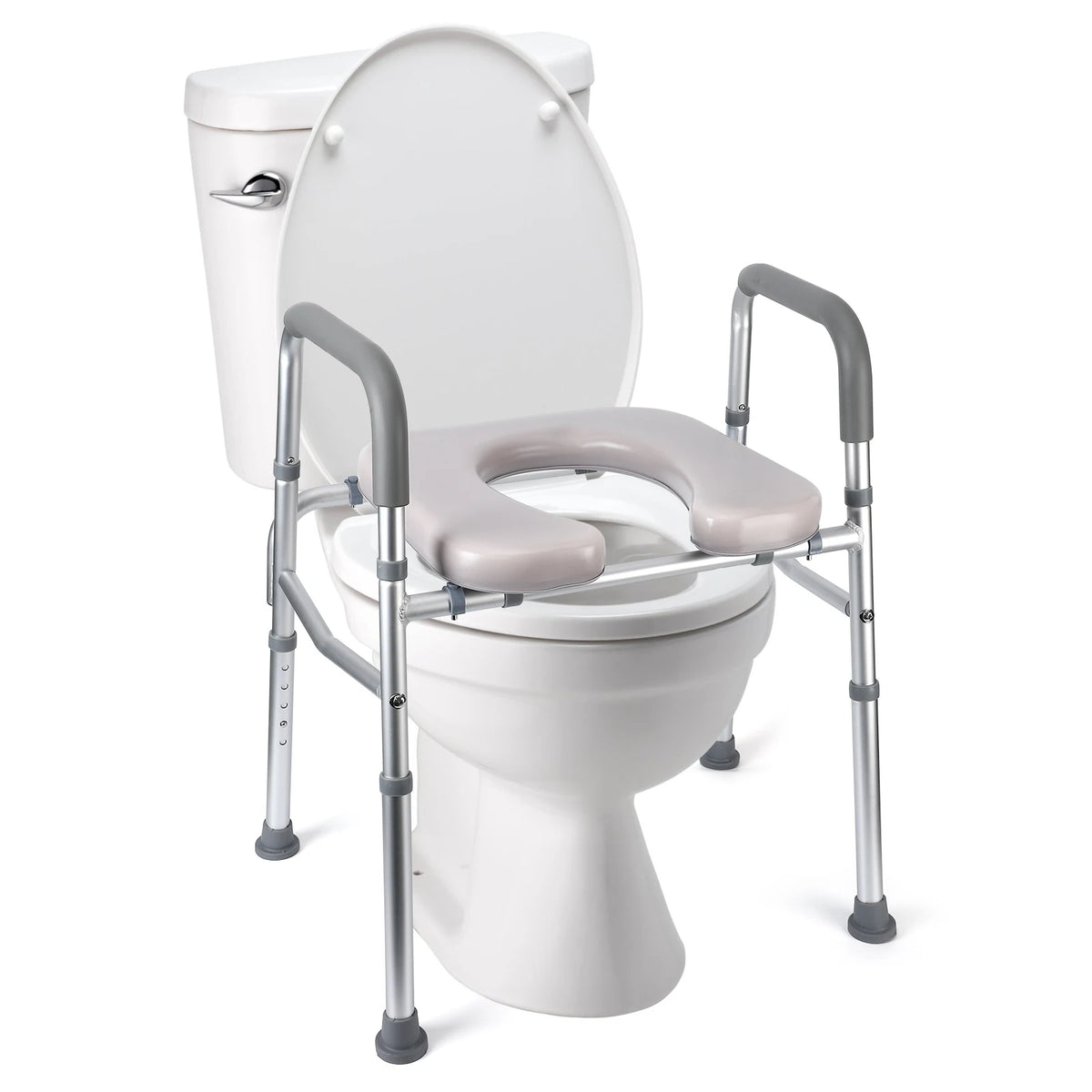 Twister.ck Adjustable Raised Toilet Seat with Armrests and Padded Cushion
