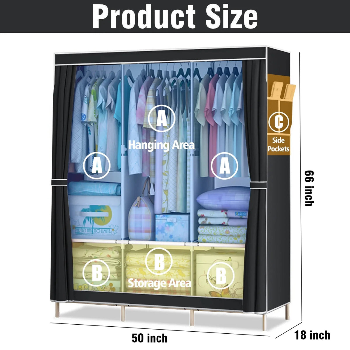Portable Fabric Wardrobe Clothing Storage Organizer For Bedroom