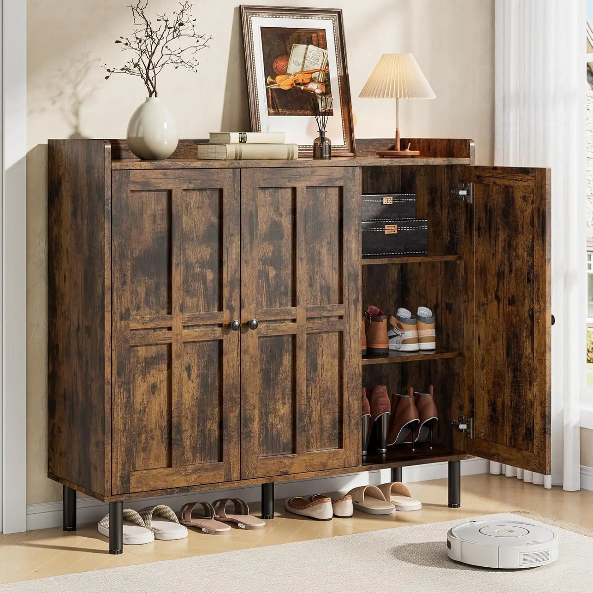 Onbrill Modern Wooden Shoe Cabinet With Three Doors For Entryway
