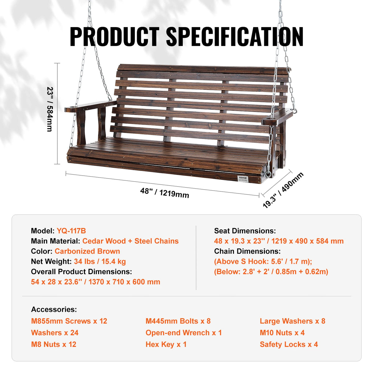 SucceBuy Wooden Porch Swing Bench for Patio and Garden Furniture