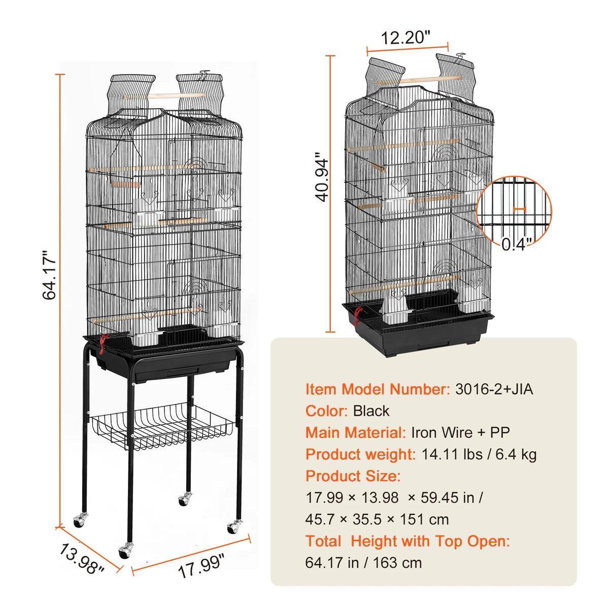 SucceBuy Hanging Bird Cage With Swing And Perch