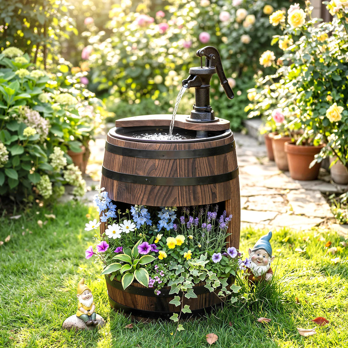 Outsunny Wooden Water Pump Fountain for Garden Patio Decor