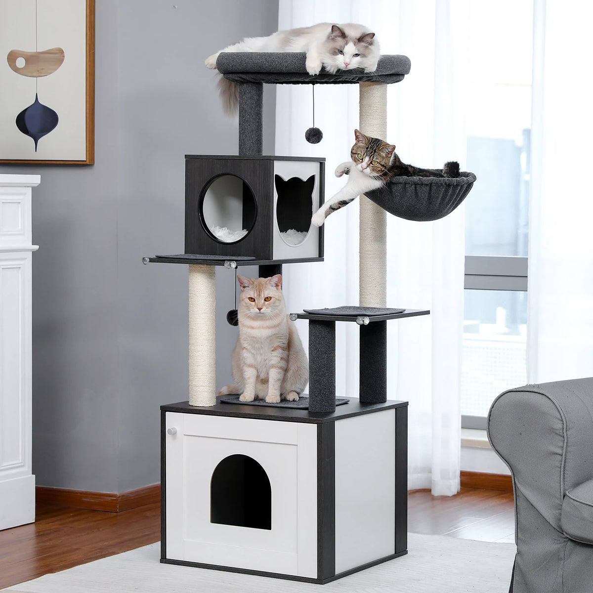 PAWZ Ro Multi-Level Cat Tree With Scratching Posts And Condo