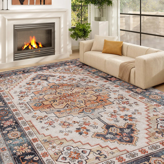 Homcom Machine Washable Vintage Oriental Medallion Area Rug