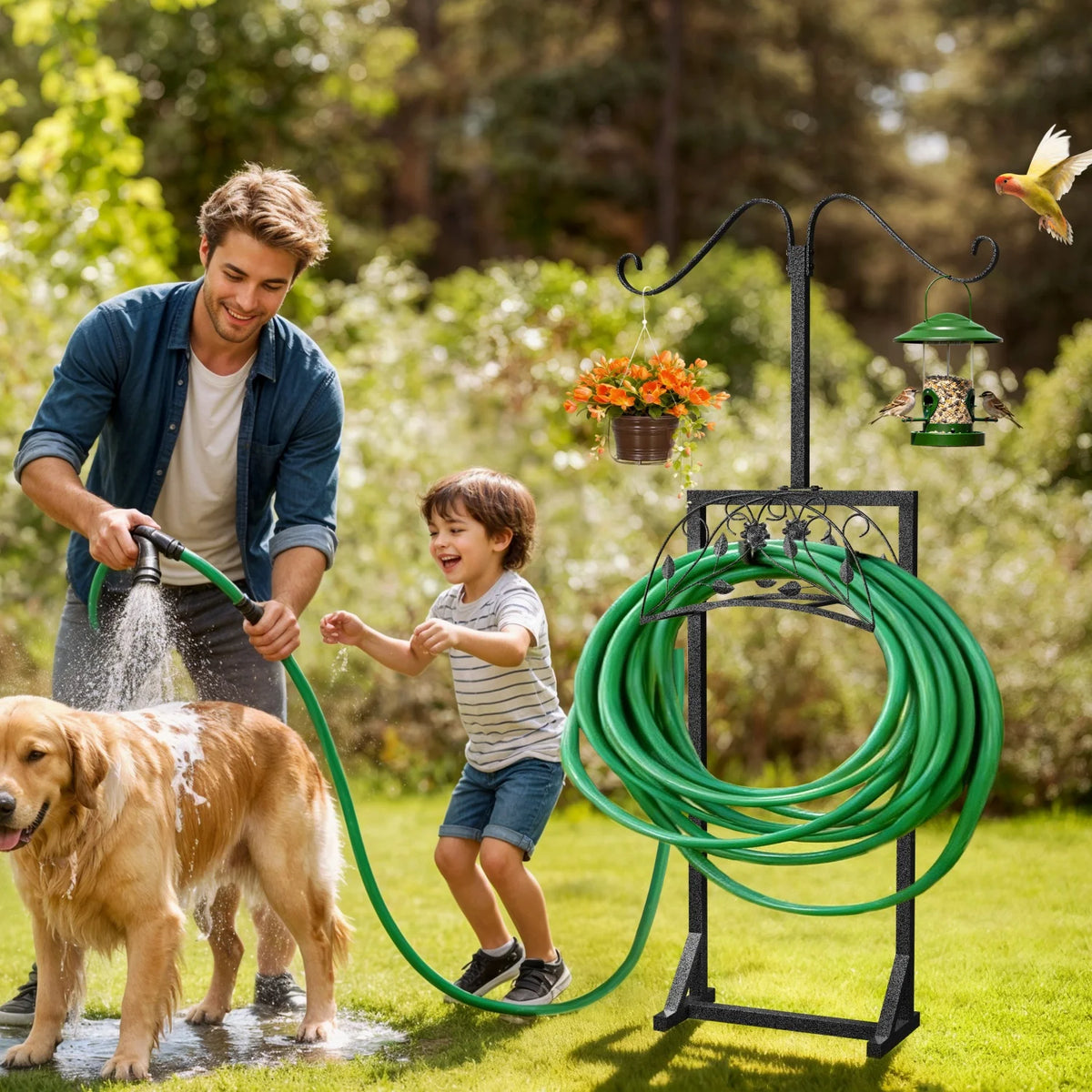 Heavy Duty Metal Garden Hose Holder With Spikes And Hooks