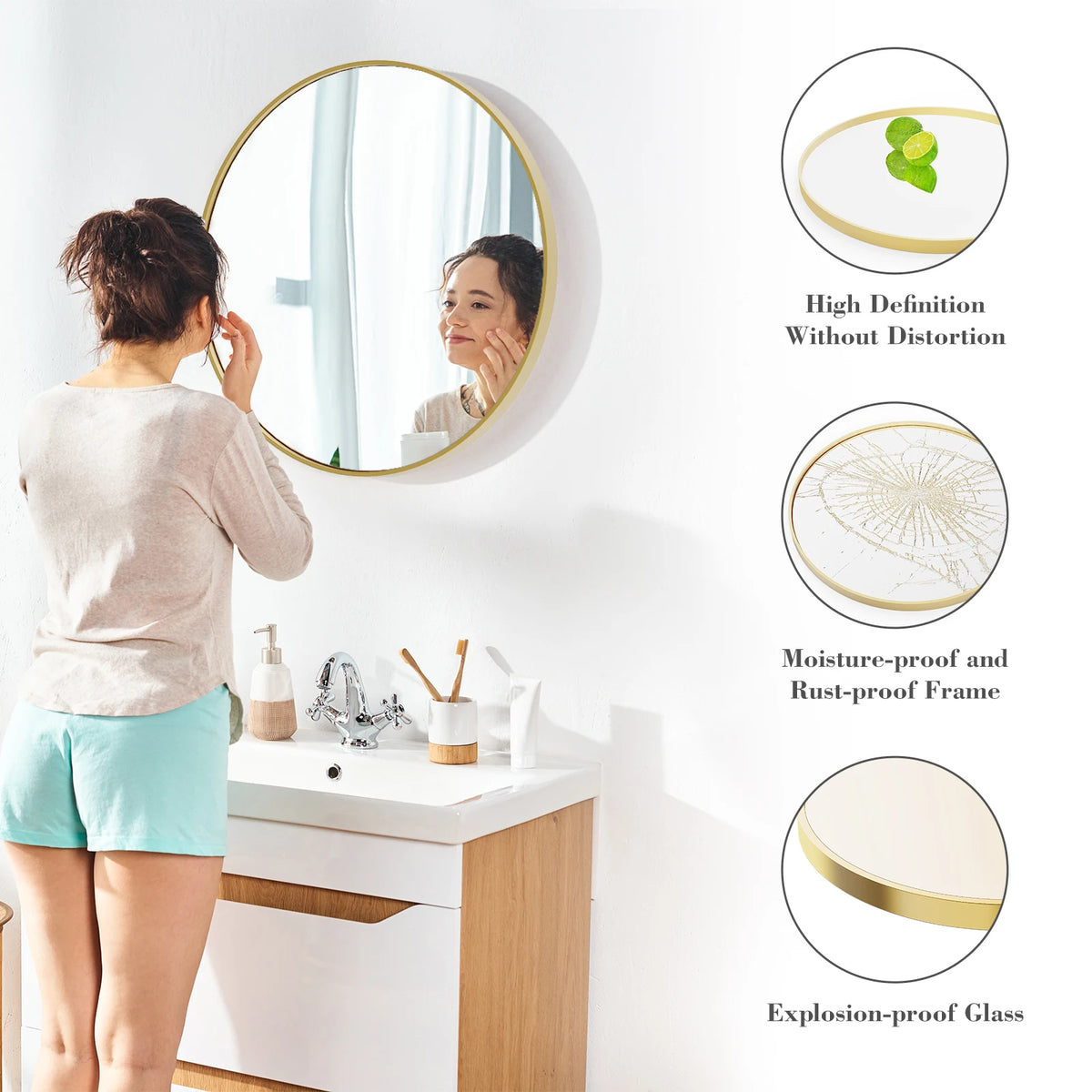 JHK Modern Round Framed Vanity Mirror For Bedroom Living Room