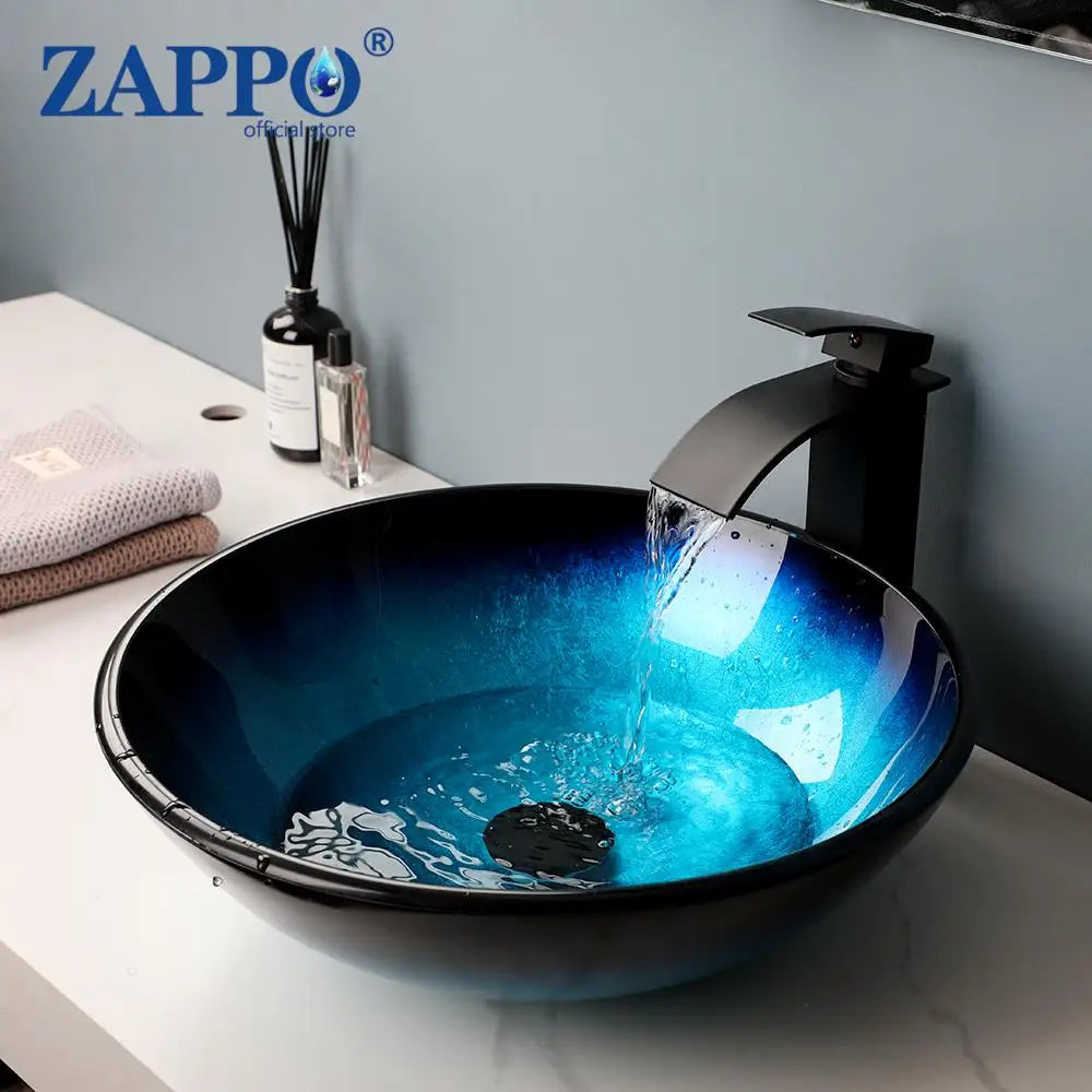 Mekkhal Tempered Glass Bathroom Oval Vessel Sink With Faucet