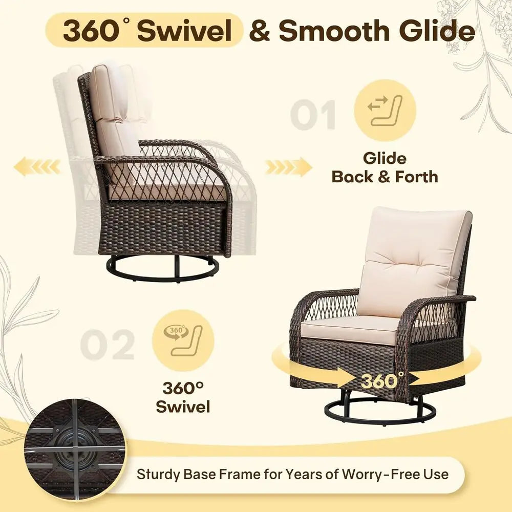 Three Piece Outdoor Patio Swivel Rocking Chair Set With Table