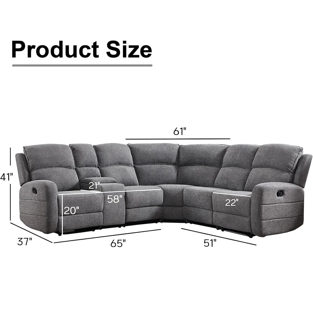 Ebello Fabric Reclining Sectional Sofa With Cup Holders Padded Headrest