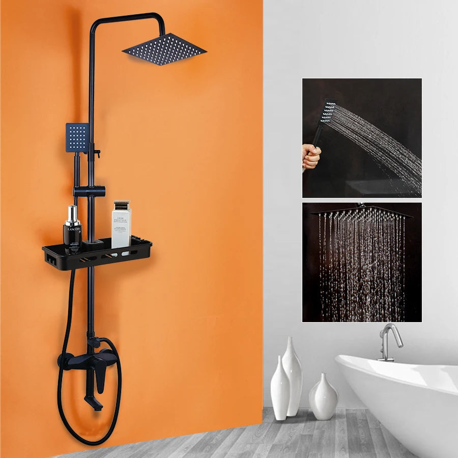 Sinlaku Wall Mount Shower Mixer With Rainfall Head And Shelf