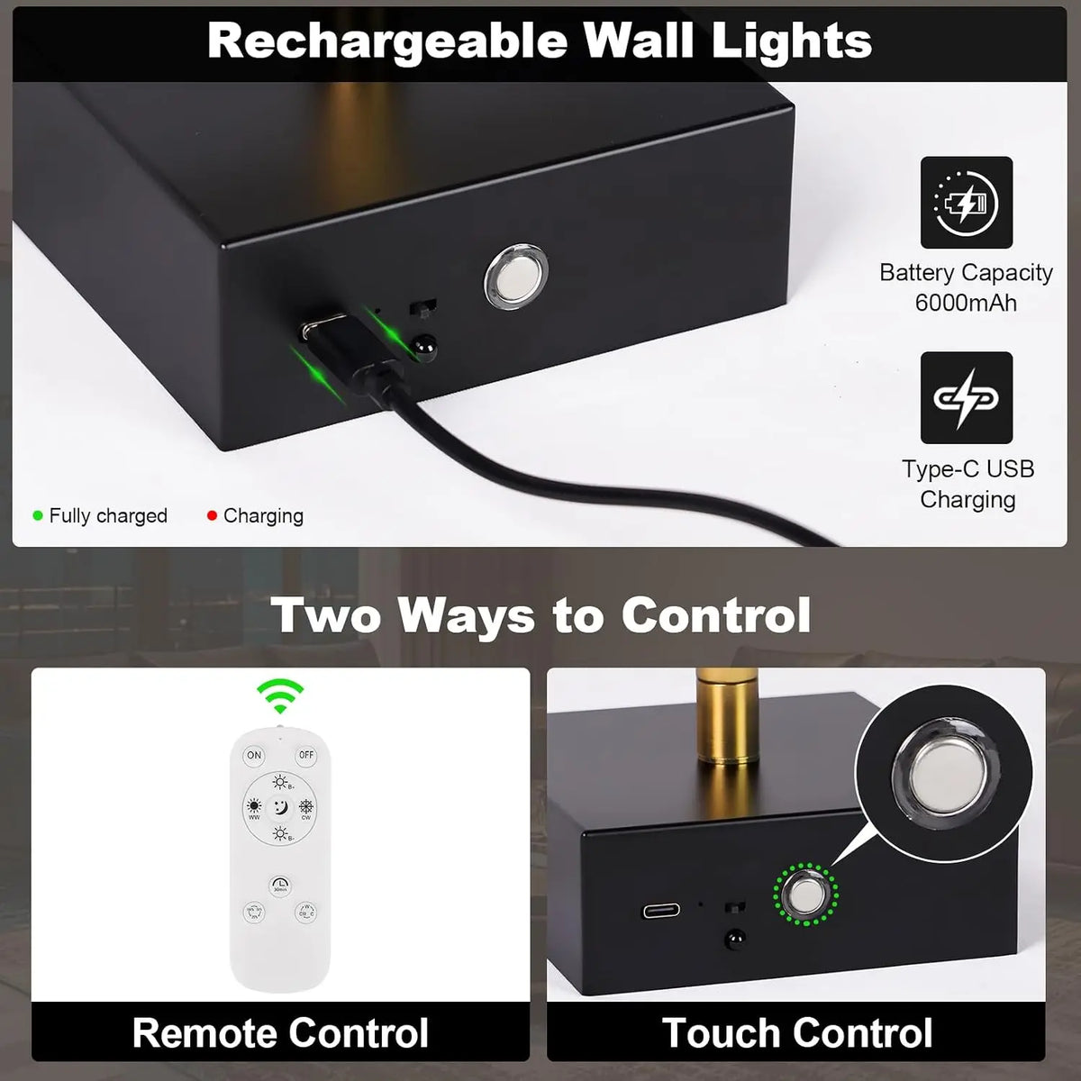 Dimmable Battery Operated Wall Sconces With Remote Control