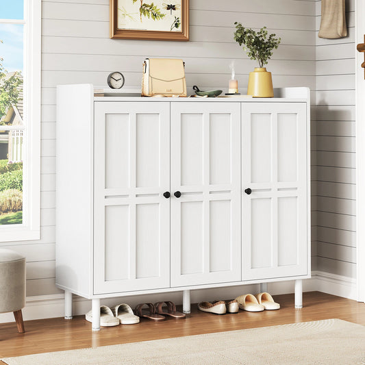 Onbrill Modern Wooden Shoe Cabinet With Three Doors For Entryway