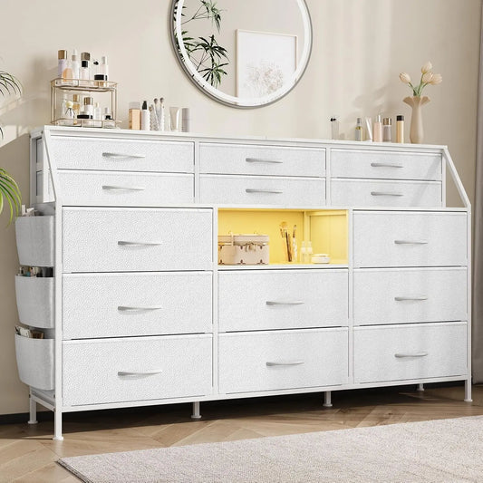 TWISTER CK Fabric Dresser With Wooden Top And 14 Drawers