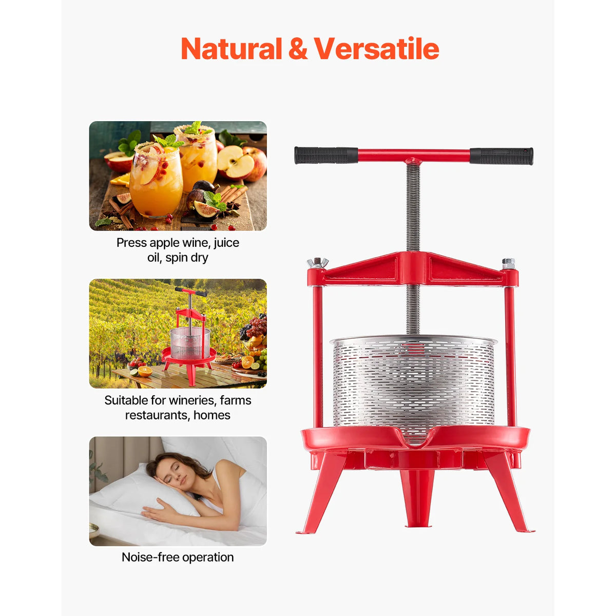 SucceBuy Stainless Steel Manual Fruit Wine Press for Juice Making