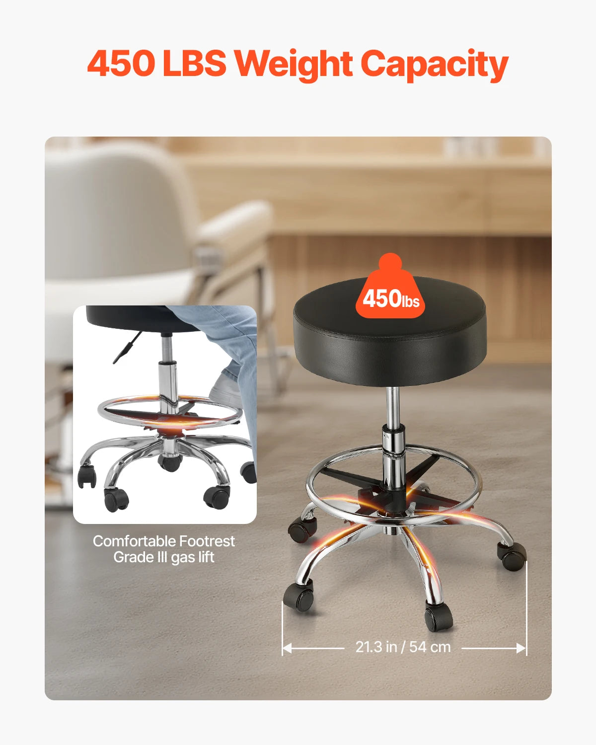 SucceBuy Adjustable Rolling Stool With Wheels for Salon Spa