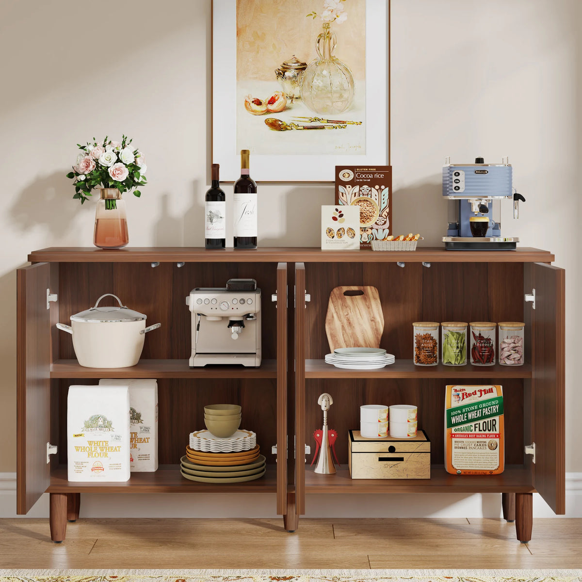 Tribesigns Modern Wood Buffet Cabinet With Storage And Double Doors