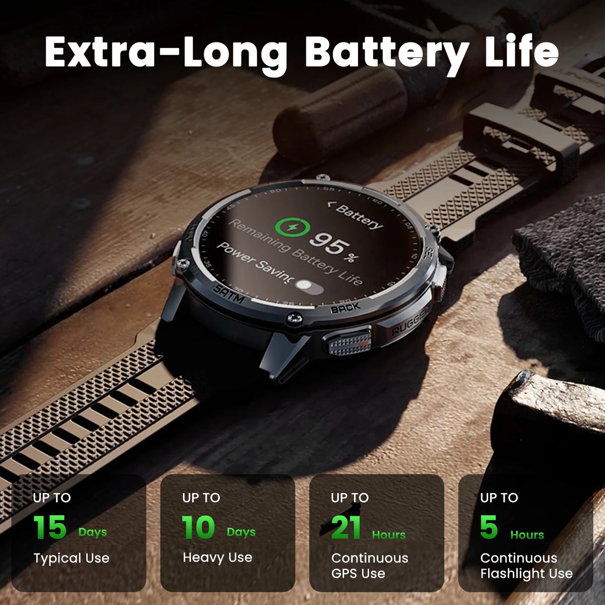 KOSPET Tank T4C Rugged Smartwatch With Dual Band GPS Flashlight