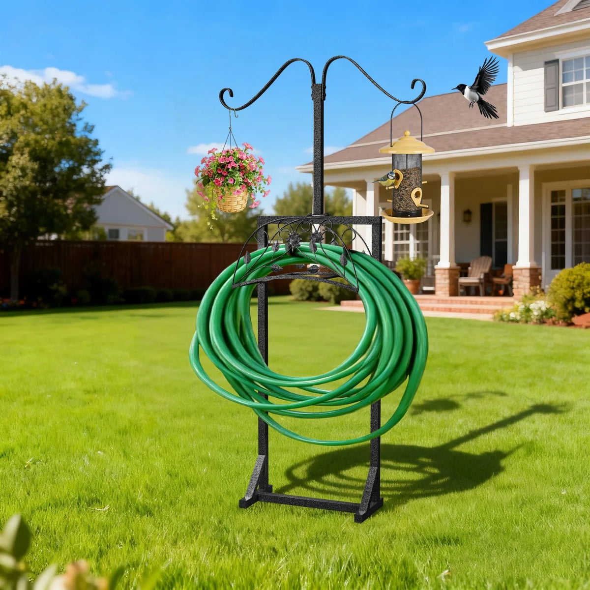 Heavy Duty Metal Garden Hose Holder With Spikes And Hooks