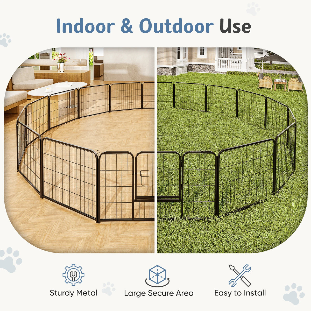 JHK Foldable Metal Dog Playpen For Yard And Camping