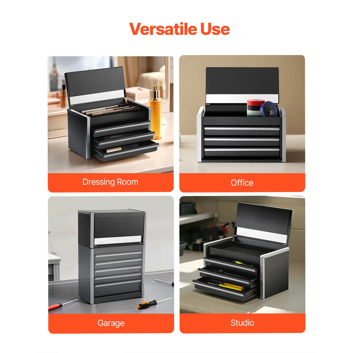 SucceBuy Portable Three Drawer Metal Tool Chest for Organized Storage