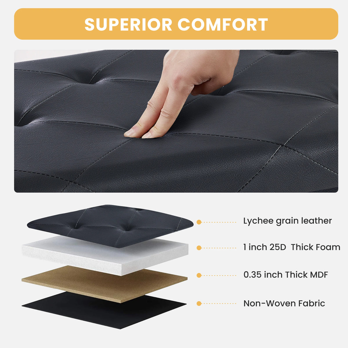 JHK Heavy Duty Synthetic Leather Storage Ottoman Footrest Bed Bench