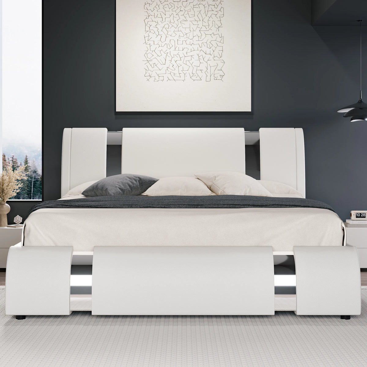 HOOMIC MODERN FAUX LEATHER BED FRAME WITH HEIGHT ADJUSTABLE HEADBOARD