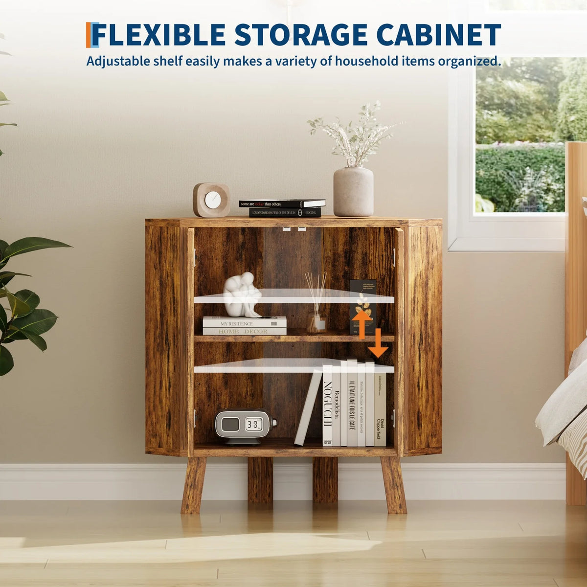 HiMISS Wooden Corner Cabinet With Adjustable Shelf For Living Room