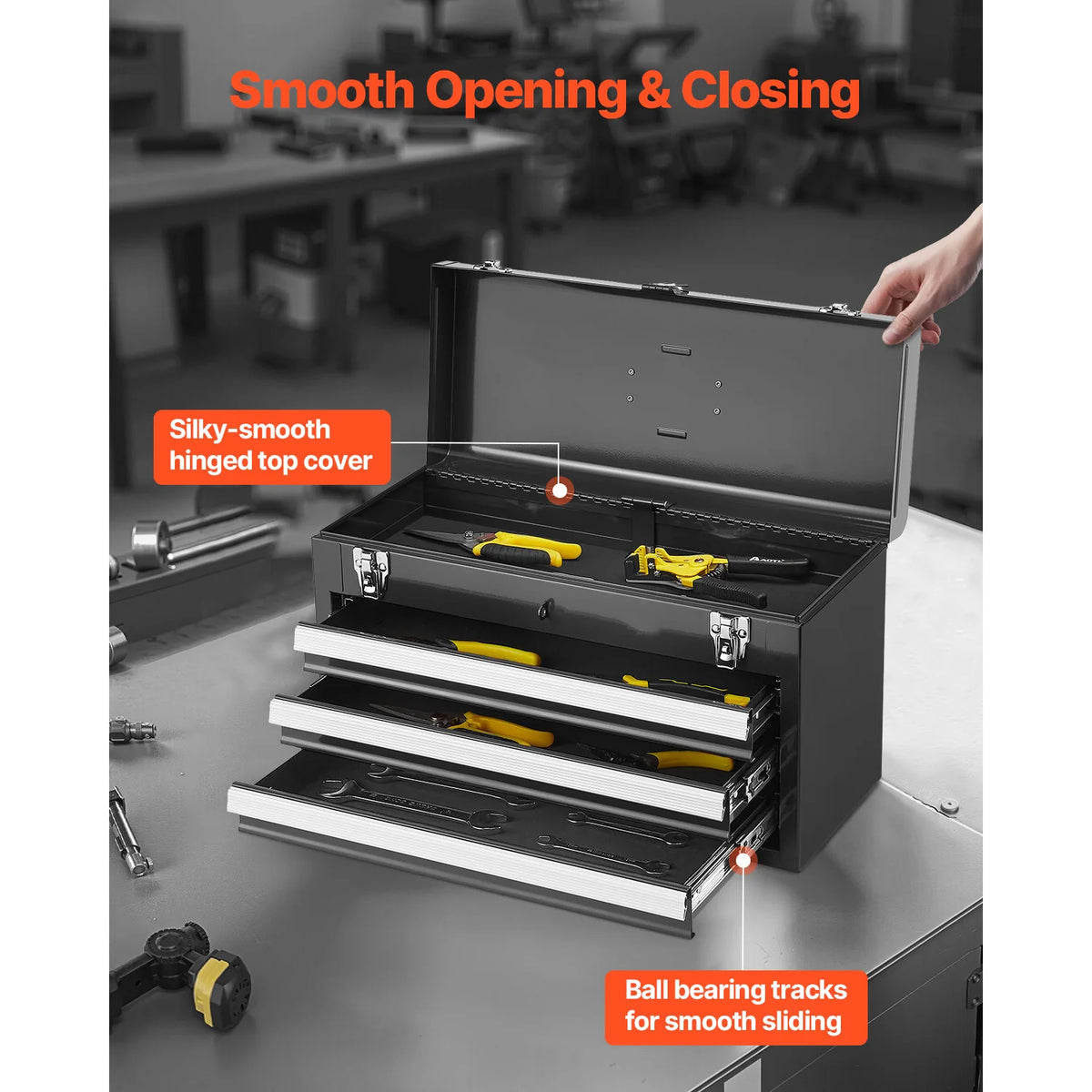 SucceBuy Three Drawer Metal Tool Chest With EVA Liners