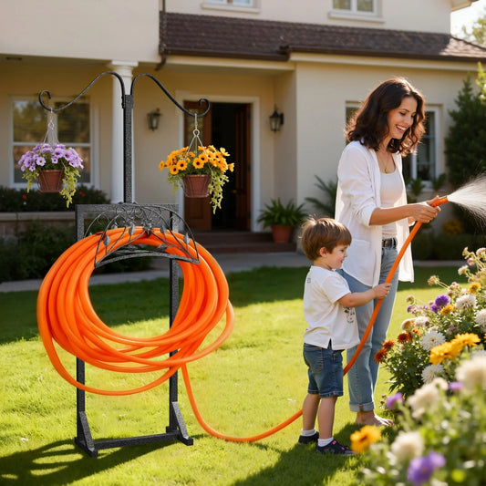 Heavy Duty Metal Garden Hose Holder With Spikes And Hooks