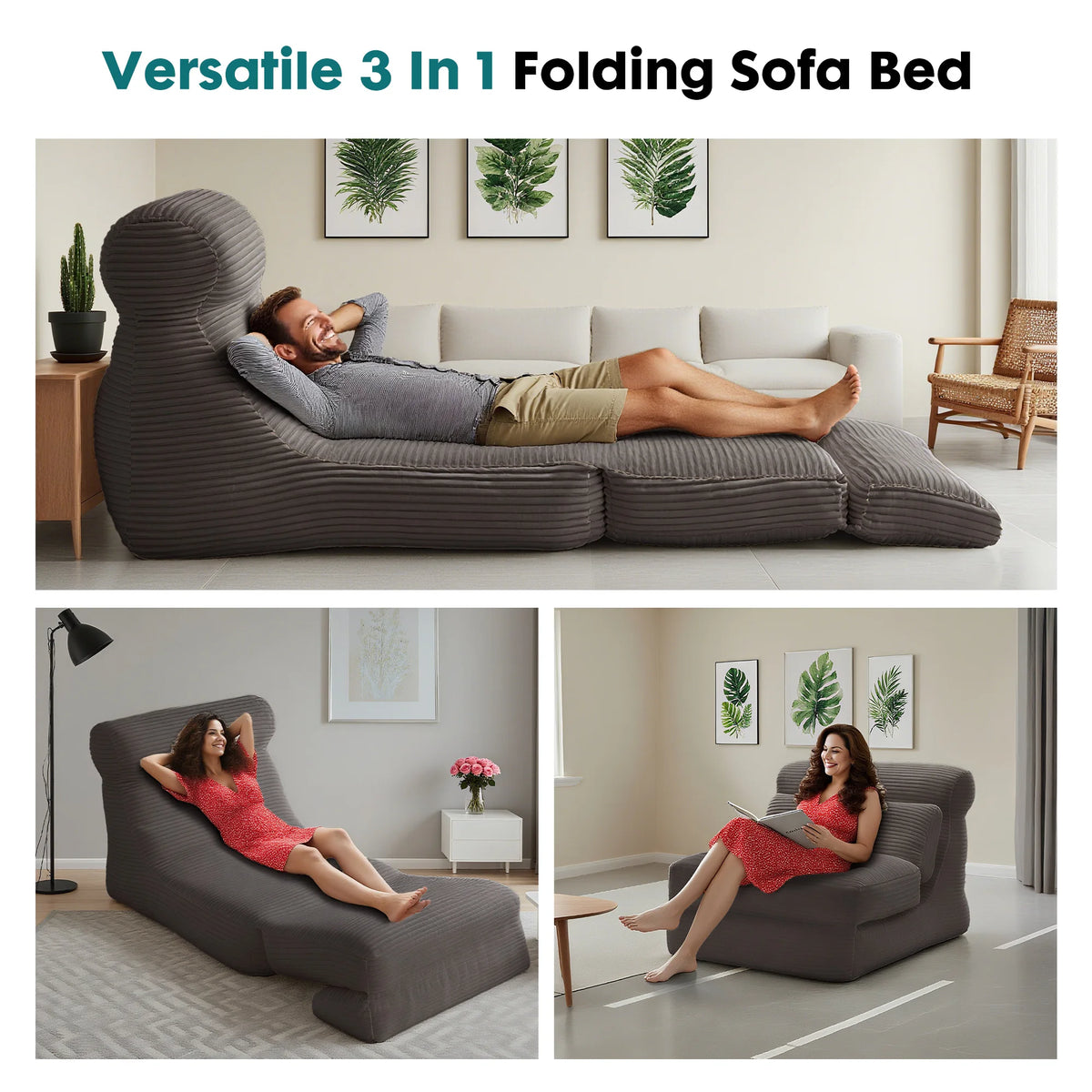 JHK Ergonomic Convertible Folding Sofa Bed with Lumbar Support