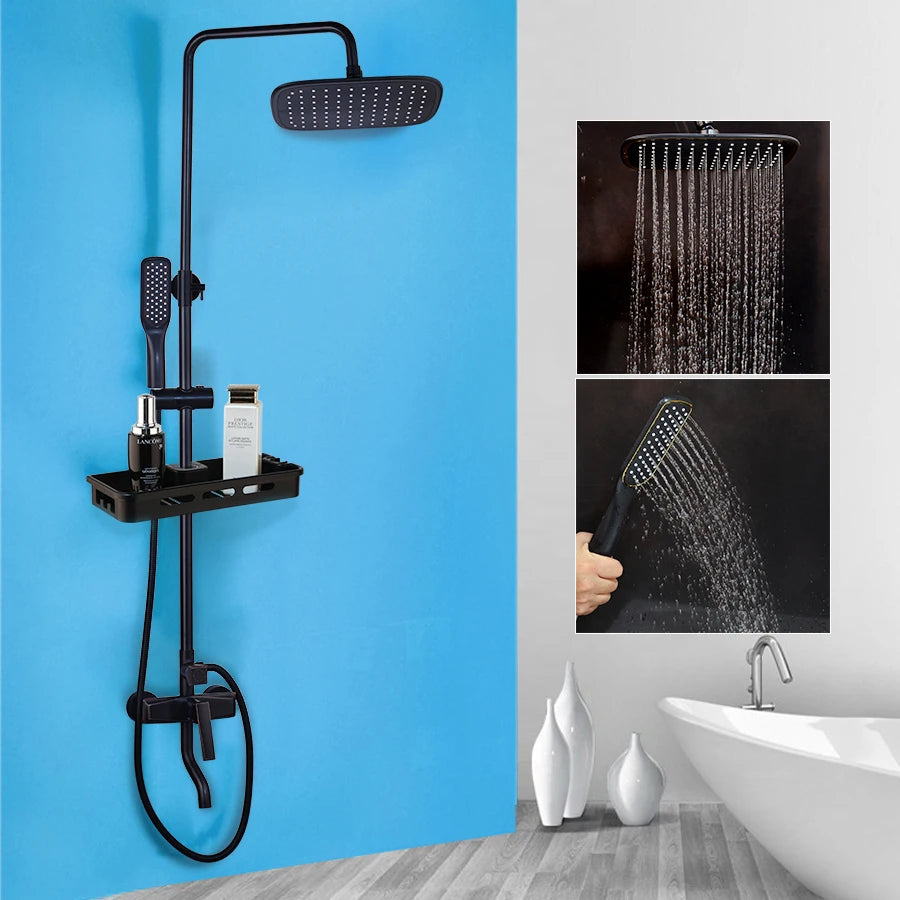 Sinlaku Wall Mount Shower Mixer With Rainfall Head And Shelf