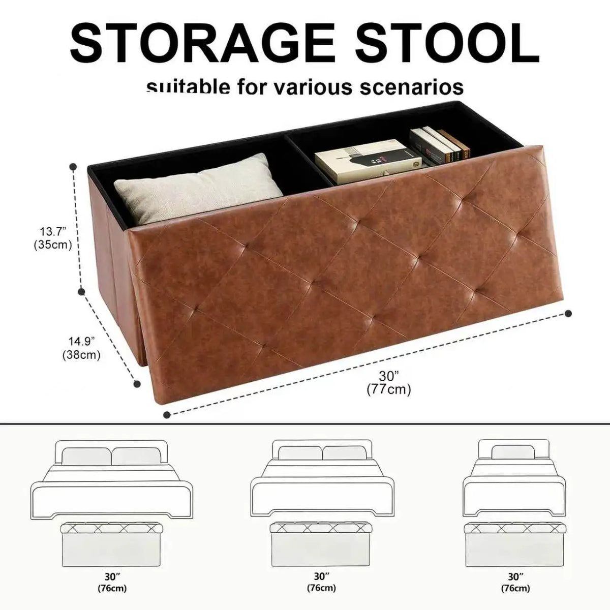 Sarenzoon Tufted Faux Leather Storage Bench Ottoman