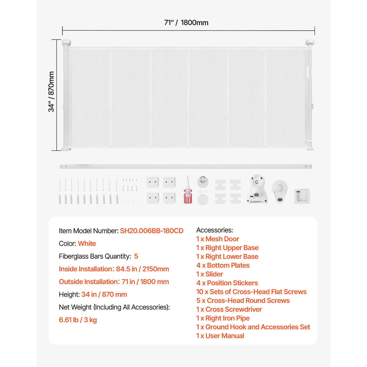 SucceBuy Retractable Safety Gate for Stairs, Doorways, Children and Pets