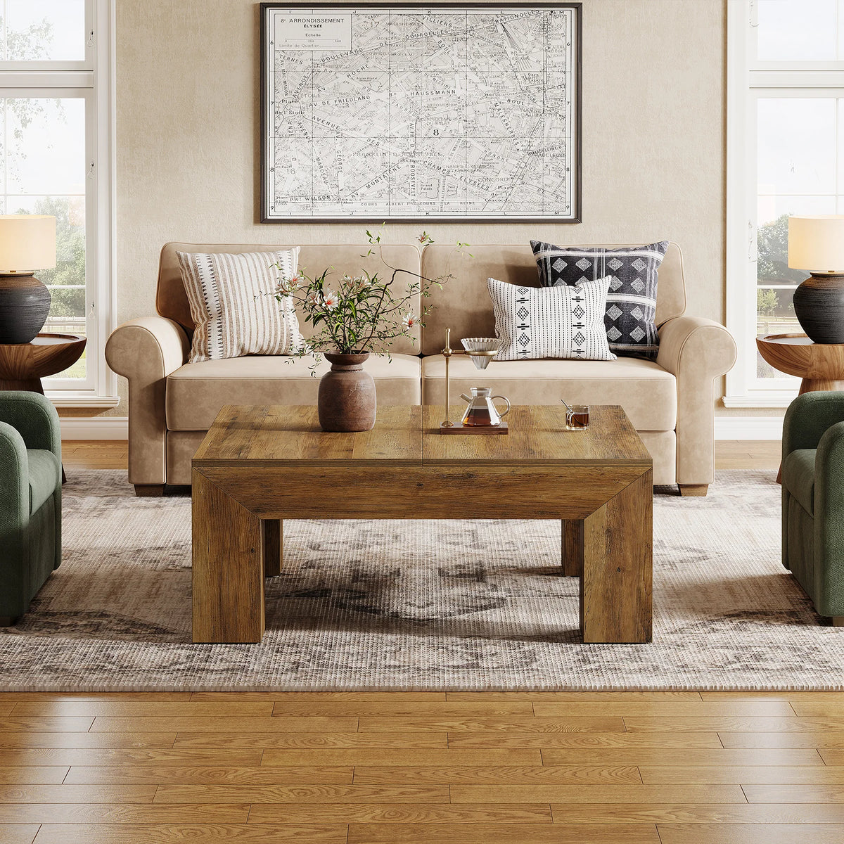 Tribesigns Farmhouse Square Coffee Table With Wooden Legs