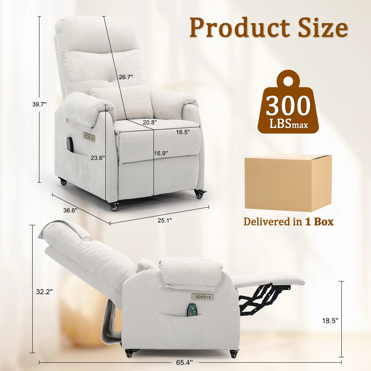 KORSER Power Recliner Chair With Wheels And USB Ports
