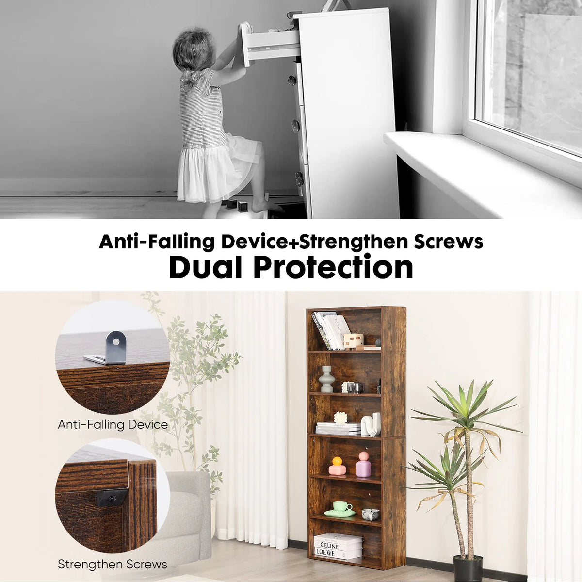 Jhk Modern Wooden Bookcase Open Floor Standing Shelf Home Storage