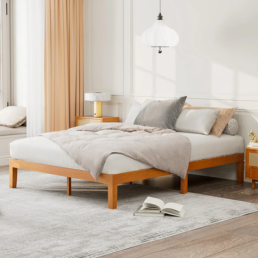 JHK Solid Wood Bed Frame With Sturdy Platform Slat Support