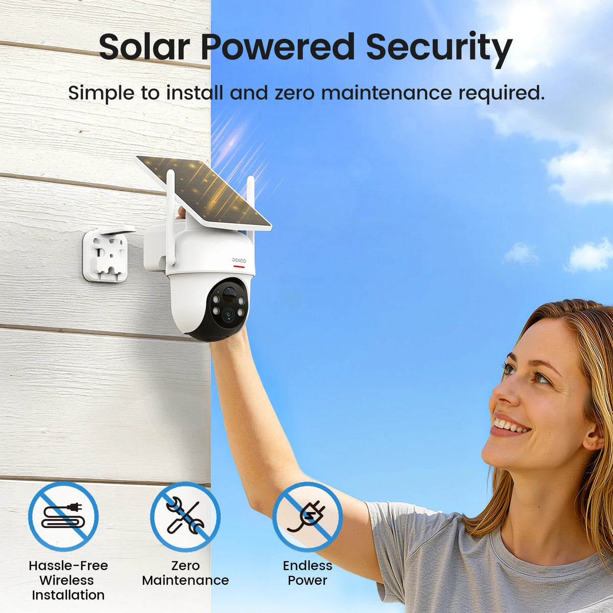 Dekco Wireless Solar Security Camera System With Alexa