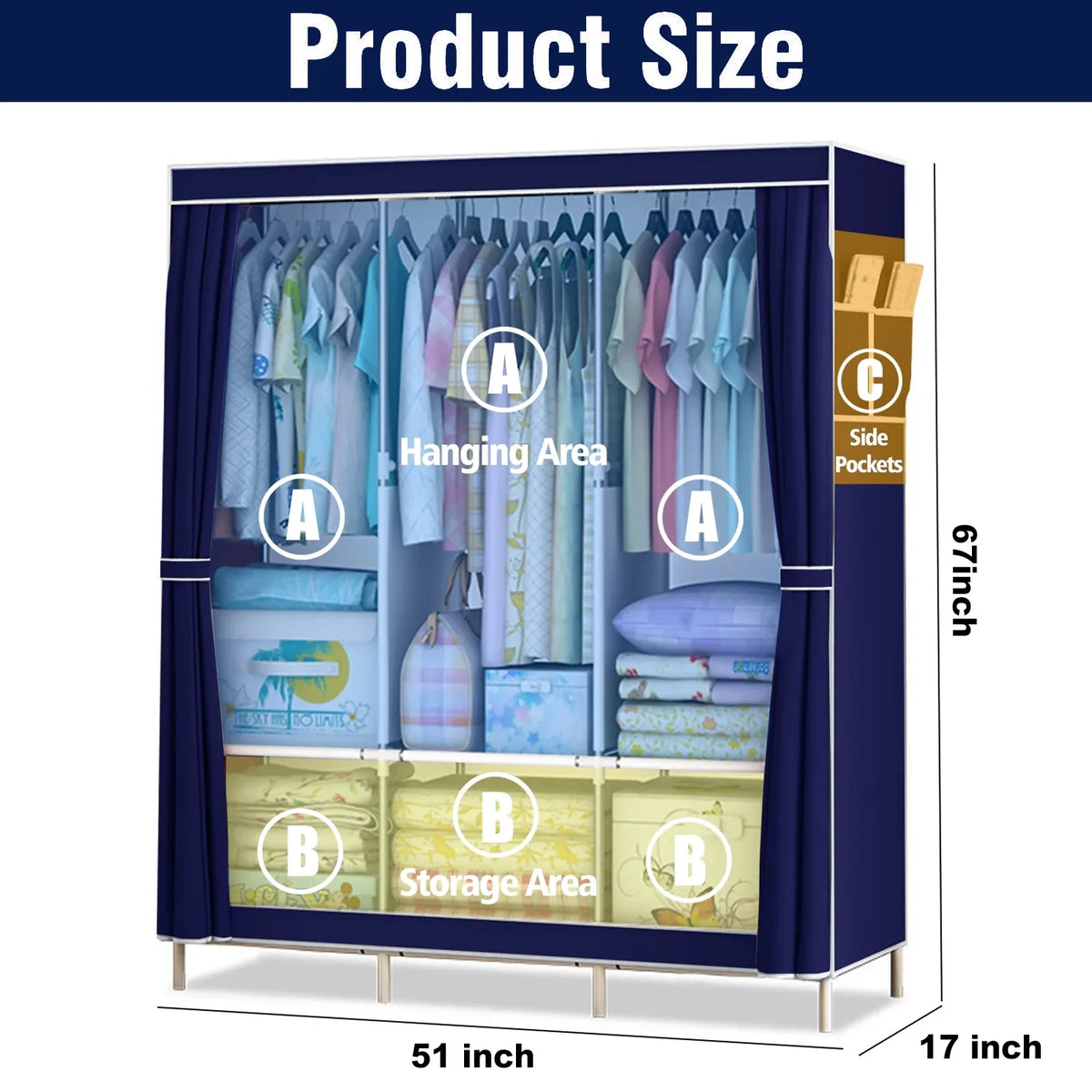 Portable Fabric Wardrobe Clothing Storage Organizer For Bedroom