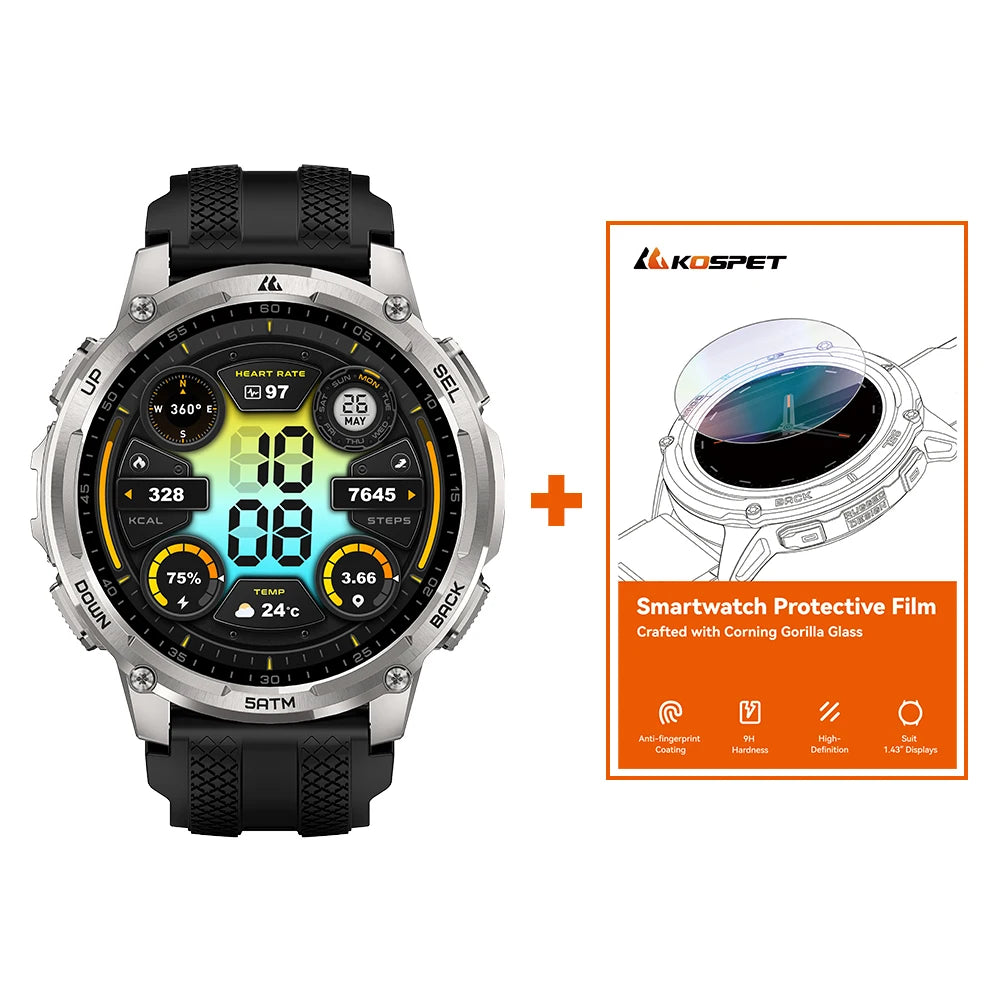 KOSPET Tank T4C Rugged Smartwatch With Dual Band GPS Flashlight